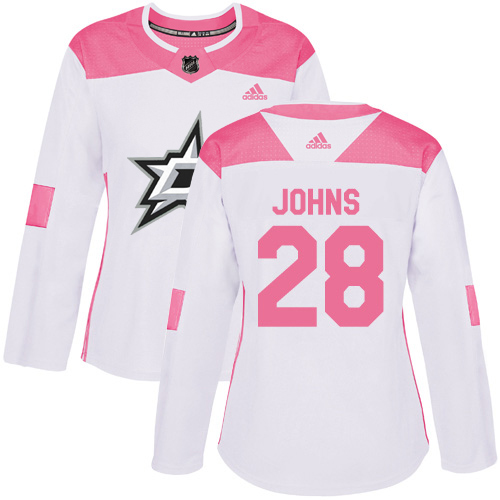 Dallas Stars #28 Stephen Johns White/Pink Authentic Fashion Women's Stitched Jersey Womens cheap jerseys for sale - CheapJerseys.Shop