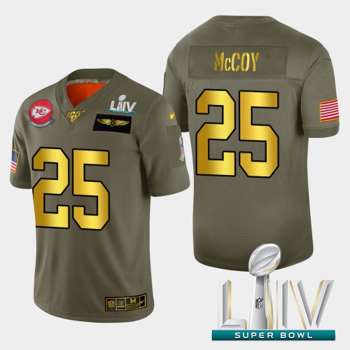 Kansas City Kansas City Chiefs #25 LeSean McCoy Men's Olive Gold Super Bowl LIV 2020 2019 Salute to Service Limited 100 Jersey Men's cheap jerseys for sale - CheapJerseys.Shop