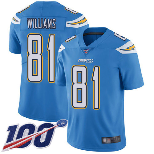 Los Angeles Chargers #81 Mike Williams Electric Blue Alternate Men's Stitched 100th Season Vapor Limited Jersey Men's cheap jerseys for sale - CheapJerseys.Shop