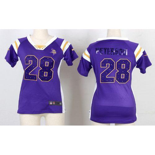 Minnesota Vikings #28 Adrian Peterson Purple Women's Stitched Elite Draft Him Shimmer Jersey Womens cheap jerseys for sale - CheapJerseys.Shop