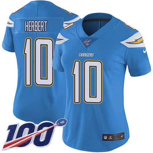 Chargers #10 Justin Herbert Electric Blue Alternate Women's Stitched 100th Season Vapor Untouchable Limited Jersey cheap jerseys for sale - CheapJerseys.Shop