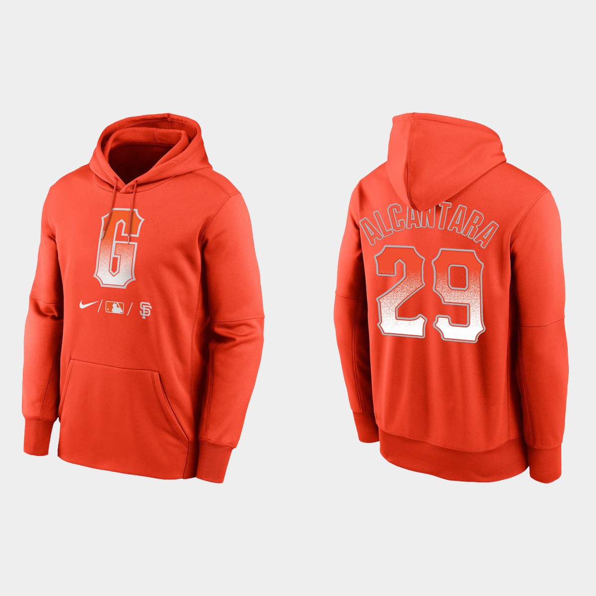 San Francisco Giants #29 Arismendy Alcantara Men's 2021 City Connect Therma Pullover Orange Hoodie cheap jerseys for sale - CheapJerseys.Shop