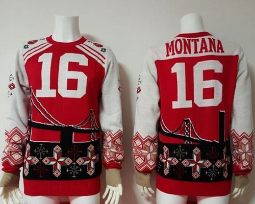 49ers #16 Joe Montana Red/White Men's Ugly Sweater cheap jerseys for sale - CheapJerseys.Shop
