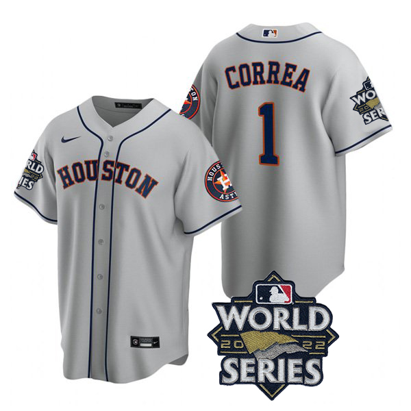 Houston Astros #1 Carlos Correa Men's 150th Anniversary 2022 World Series Game Jersey - Gray cheap jerseys for sale - CheapJerseys.Shop