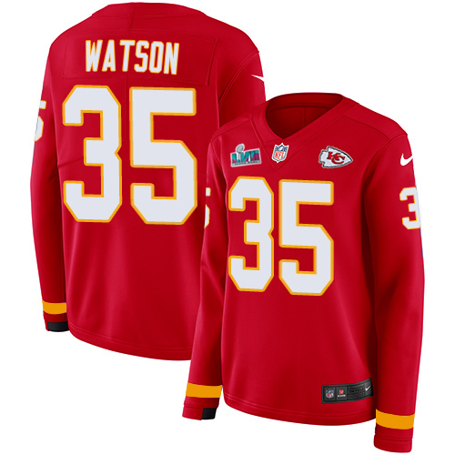 Chiefs #35 Jaylen Watson Red Team Color Super Bowl LVII Patch Women's Stitched Limited Therma Long Sleeve Jersey cheap jerseys for sale - CheapJerseys.Shop