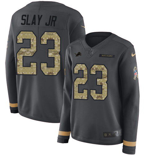 Detroit Lions #23 Darius Slay Jr Anthracite Salute to Service Women's Stitched Limited Therma Long Sleeve Jersey Womens cheap jerseys for sale - CheapJerseys.Shop