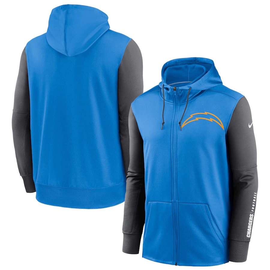 Los Angeles Chargers Powder Blue Charcoal Fan Gear Mascot Performance Full-Zip Hoodie cheap jerseys for sale - CheapJerseys.Shop