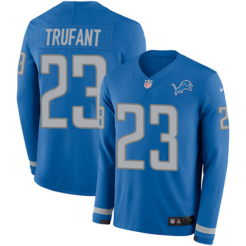 Detroit Lions #23 Desmond Trufant Blue Team Color Men's Stitched Limited Therma Long Sleeve Jersey Men's cheap jerseys for sale - CheapJerseys.Shop