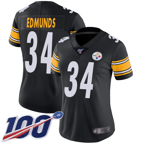 Pittsburgh Steelers #34 Terrell Edmunds Black Team Color Women's Stitched 100th Season Vapor Limited Jersey Womens cheap jerseys for sale - CheapJerseys.Shop