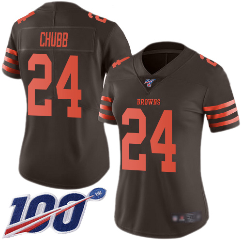 Browns #24 Nick Chubb Brown Women's Stitched Limited Rush 100th Season Jersey cheap jerseys for sale - CheapJerseys.Shop