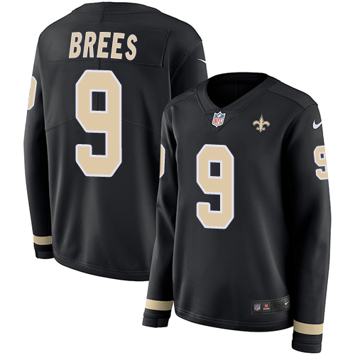 Saints #9 Drew Brees Black Team Color Women's Stitched Limited Therma Long Sleeve Jersey cheap jerseys for sale - CheapJerseys.Shop