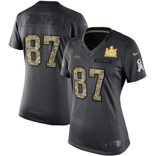 Buccaneers #87 Rob Gronkowski Black Women's Super Bowl LV Champions Patch Stitched Limited 2016 Salute To Service Jersey cheap jerseys for sale - CheapJerseys.Shop