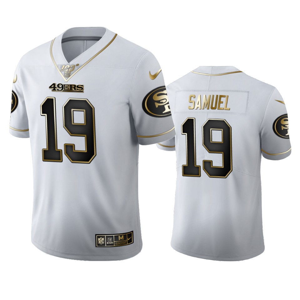 San Francisco 49ers #19 Deebo Samuel Men's White Golden Edition Vapor Limited 100 Jersey cheap jerseys for sale - CheapJerseys.Shop