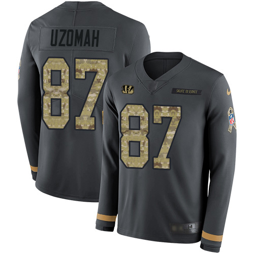 Cincinnati Bengals #87 C.J. Uzomah Anthracite Salute to Service Men's Stitched Limited Therma Long Sleeve Jersey Men's cheap jerseys for sale - CheapJerseys.Shop