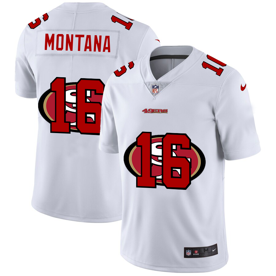 San Francisco 49ers #16 Joe Montana White Men's Team Logo Dual Overlap Limited Jersey cheap jerseys for sale - CheapJerseys.Shop