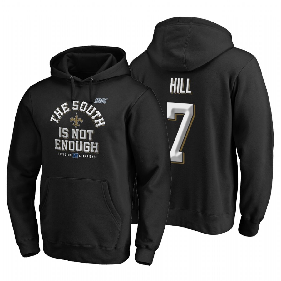 New Orleans Saints #7 Taysom Hill 2019 NFC South Division Champions Black Cover Two Hoodie cheap jerseys for sale - CheapJerseys.Shop