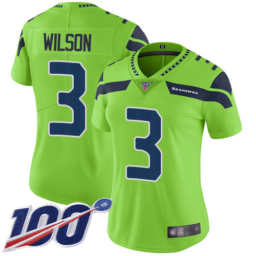 Seattle Seahawks #3 Russell Wilson Green Women's Stitched Limited Rush 100th Season Jersey Womens cheap jerseys for sale - CheapJerseys.Shop