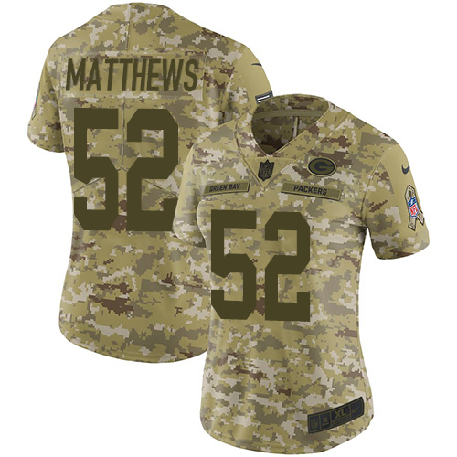 Green Bay Packers #52 Clay Matthews Camo Women's Stitched Limited 2018 Salute to Service Jersey Womens cheap jerseys for sale - CheapJerseys.Shop