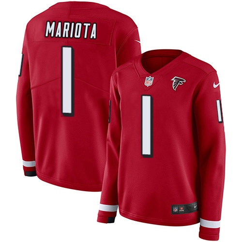 Falcons #1 Marcus Mariota Red Team Color Women's Stitched Limited Therma Long Sleeve Jersey cheap jerseys for sale - CheapJerseys.Shop
