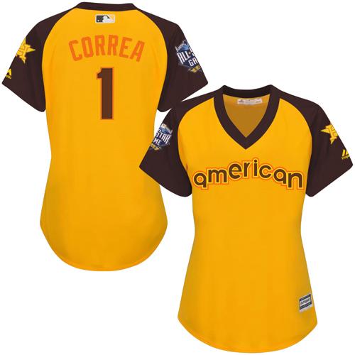 Houston Astros #1 Carlos Correa Gold 2016 All-Star American League Women's Stitched Jersey Womens cheap jerseys for sale - CheapJerseys.Shop