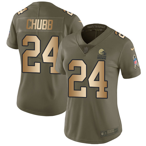 Browns #24 Nick Chubb Olive/Gold Women's Stitched Limited 2017 Salute To Service Jersey cheap jerseys for sale - CheapJerseys.Shop