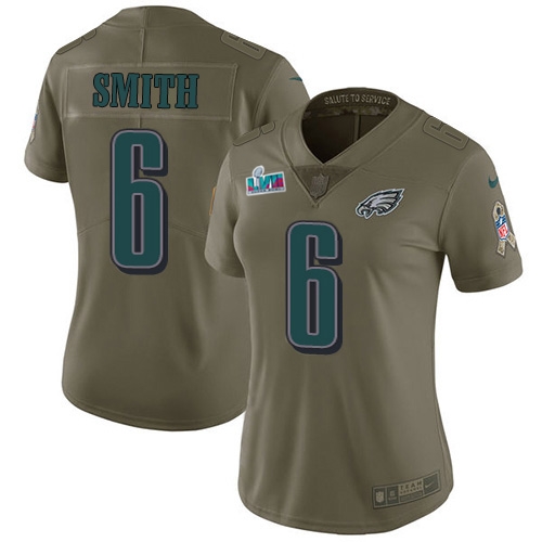 Eagles #6 DeVonta Smith Olive Super Bowl LVII Patch Women's Stitched Limited 2017 Salute To Service Jersey cheap jerseys for sale - CheapJerseys.Shop