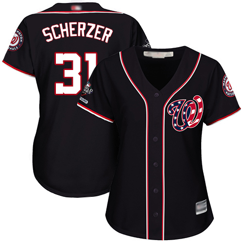 Washington Nationals #31 Max Scherzer Navy Blue Alternate 2019 World Series Champions Women's Stitched Jersey Womens cheap jerseys for sale - CheapJerseys.Shop