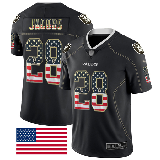 Raiders #28 Josh Jacobs Black Men's Stitched Limited Rush USA Flag Jersey cheap jerseys for sale - CheapJerseys.Shop