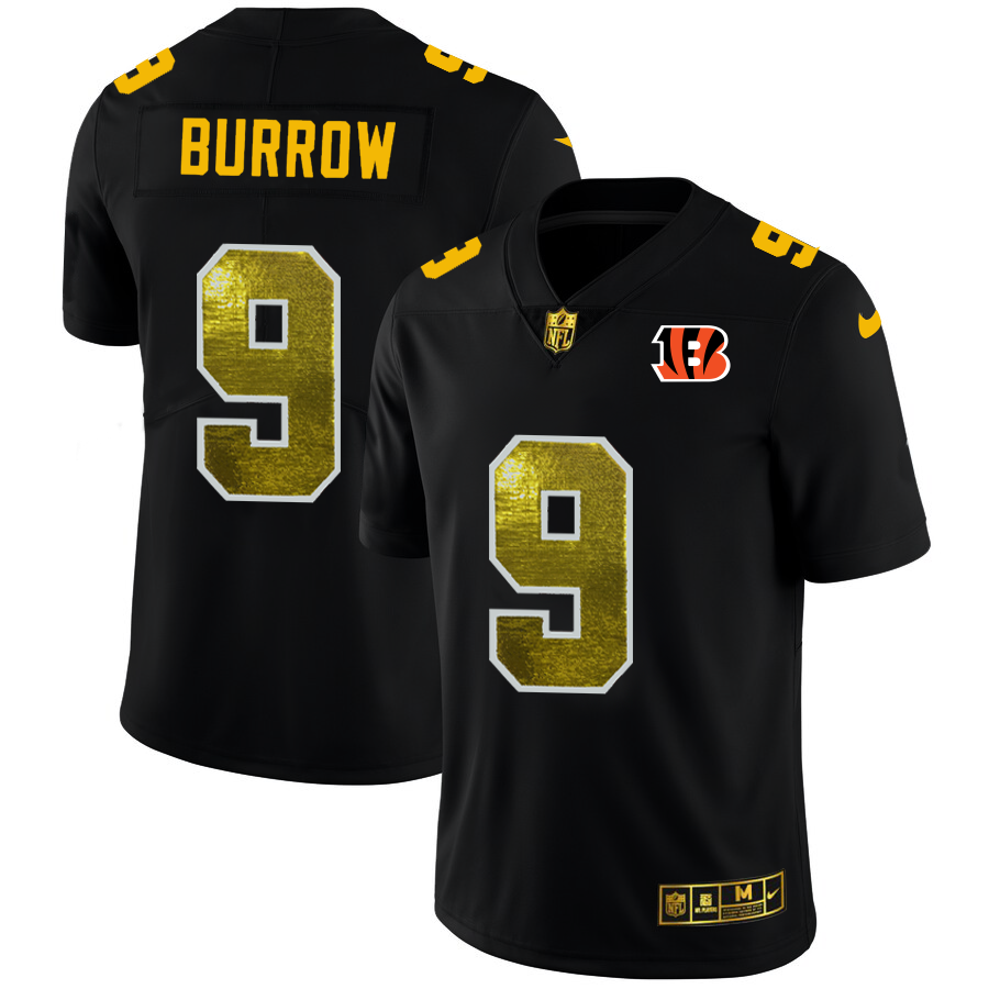 Cincinnati Bengals #9 Joe Burrow Men's Black Golden Sequin Vapor Limited Jersey cheap jerseys for sale - CheapJerseys.Shop