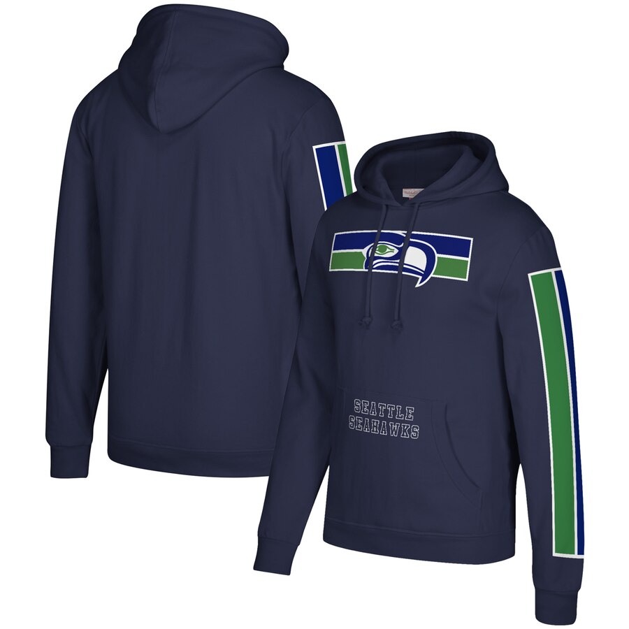 Seattle Seahawks Mitchell & Ness Three Stripe Pullover Hoodie College Navy cheap jerseys for sale - CheapJerseys.Shop