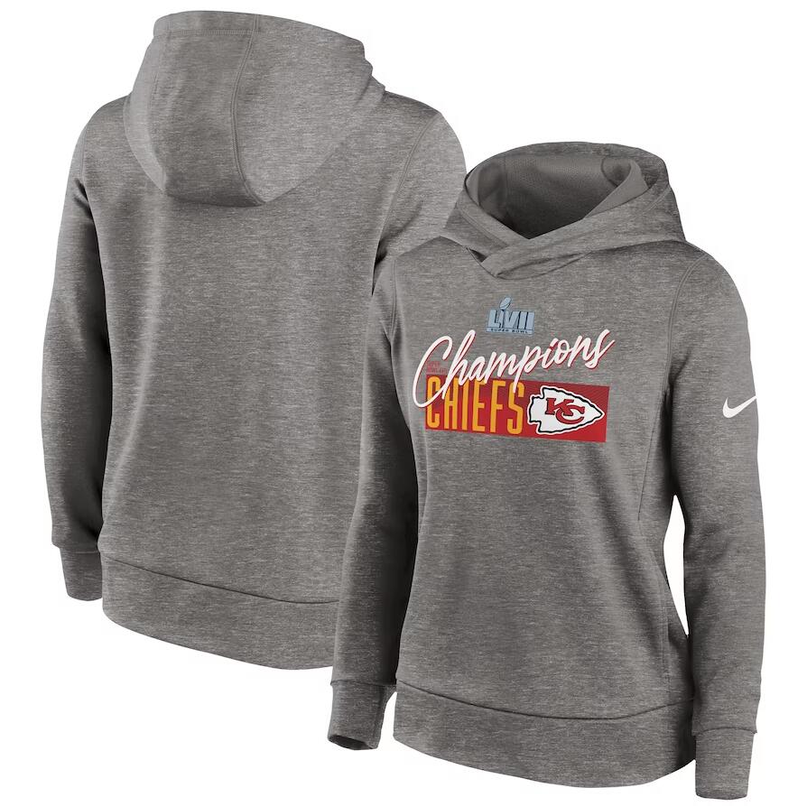 Kansas City Chiefs Gray Women's Super Bowl LVII Champions Iconic Fleece Pullover Hoodie cheap jerseys for sale - CheapJerseys.Shop