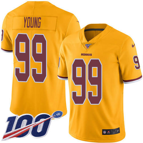Commanders #99 Chase Young Gold Youth Stitched Limited Rush 100th Season Jersey cheap jerseys for sale - CheapJerseys.Shop