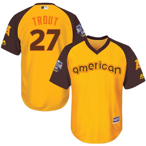 Los Angeles Angels #27 Mike Trout Gold 2016 All-Star American League Stitched Youth Jersey Youth cheap jerseys for sale - CheapJerseys.Shop