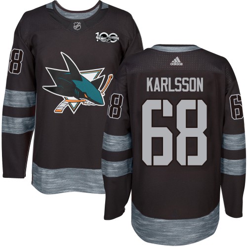 San Jose Sharks #68 Melker Karlsson Black 1917-2017 100th Anniversary Stitched Jersey Men's cheap jerseys for sale - CheapJerseys.Shop