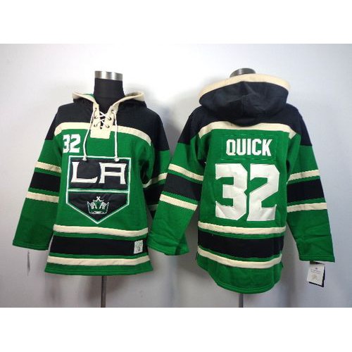 Los Angeles Kings #32 Jonathan Quick Green St. Patrick's Day McNary Lace Hoodie Stitched Jersey Men's cheap jerseys for sale - CheapJerseys.Shop