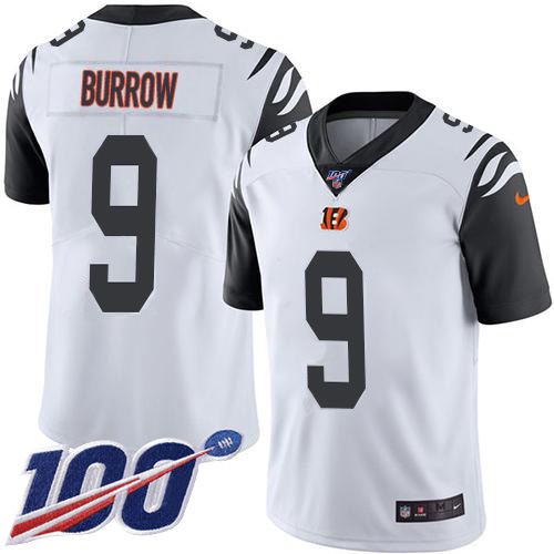 Bengals #9 Joe Burrow White Men's Stitched Limited Rush 100th Season Jersey cheap jerseys for sale - CheapJerseys.Shop