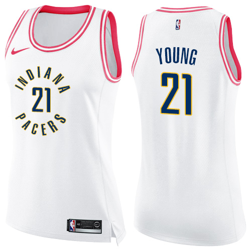 Indiana Pacers #21 Thaddeus Young White/Pink Womens Swingman Fashion Jersey Womens cheap jerseys for sale - CheapJerseys.Shop