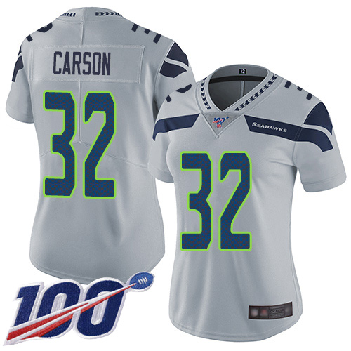 Seattle Seahawks #32 Chris Carson Grey Alternate Women's Stitched 100th Season Vapor Limited Jersey Womens cheap jerseys for sale - CheapJerseys.Shop