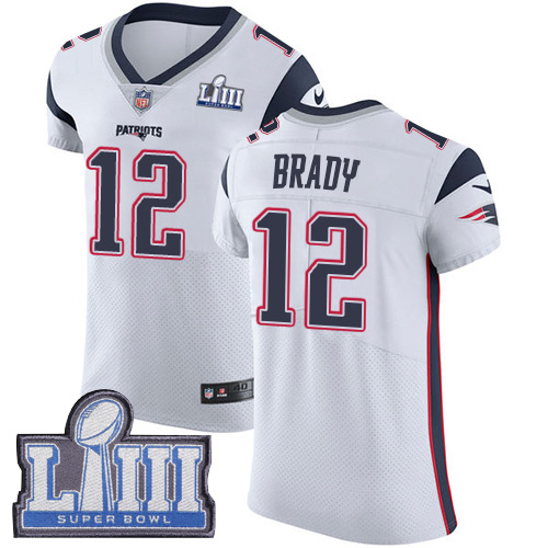 Patriots #12 Tom Brady White Super Bowl LIII Bound Men's Stitched Vapor Untouchable Elite Jersey cheap jerseys for sale - CheapJerseys.Shop