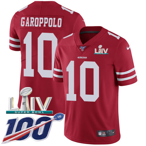 49ers #10 Jimmy Garoppolo Red Super Bowl LIV 2020 Team Color Youth Stitched 100th Season Vapor Limited Jersey cheap jerseys for sale - CheapJerseys.Shop