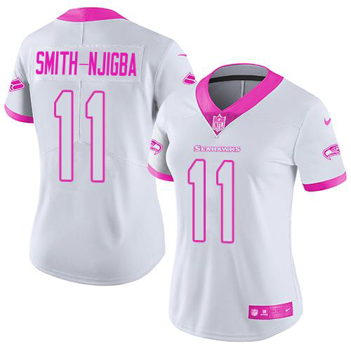 Seahawks #11 Jaxon Smith-Njigba White/Pink Women's Stitched Limited Rush Fashion Jersey cheap jerseys for sale - CheapJerseys.Shop