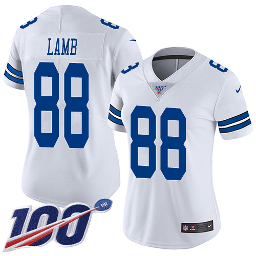 Cowboys #88 CeeDee Lamb White Women's Stitched 100th Season Vapor Untouchable Limited Jersey cheap jerseys for sale - CheapJerseys.Shop