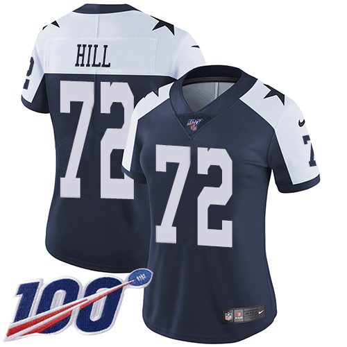 Dallas Cowboys #72 Trysten Hill Navy Blue Thanksgiving Women's Stitched 100th Season Vapor Throwback Limited Jersey Womens cheap jerseys for sale - CheapJerseys.Shop