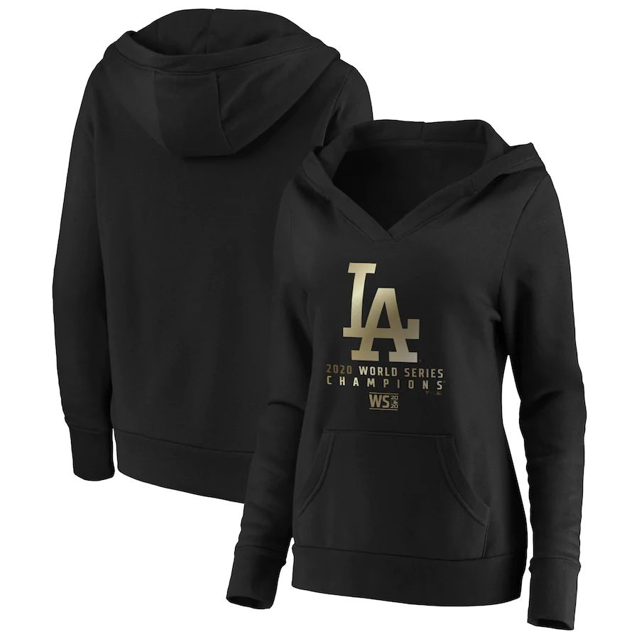 Los Angeles Dodgers Women's 2020 World Series Champions Parade Crossover Neck Pullover Hoodie Black cheap jerseys for sale - CheapJerseys.Shop