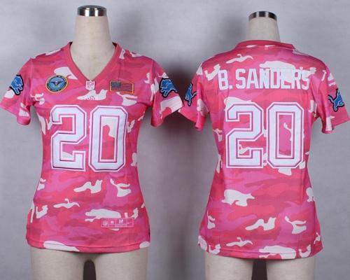 Lions #20 Barry Sanders Pink Women's Stitched Elite Camo Fashion Jersey cheap jerseys for sale - CheapJerseys.Shop