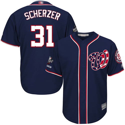 Washington Nationals #31 Max Scherzer Navy Blue Cool Base 2019 World Series Champions Stitched Youth Jersey Youth cheap jerseys for sale - CheapJerseys.Shop