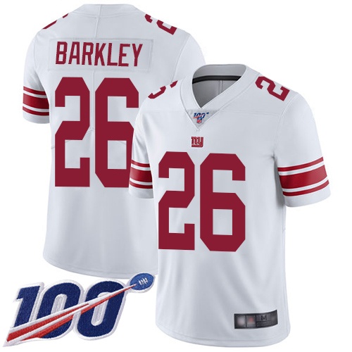Giants #26 Saquon Barkley White Men's Stitched 100th Season Vapor Limited Jersey cheap jerseys for sale - CheapJerseys.Shop