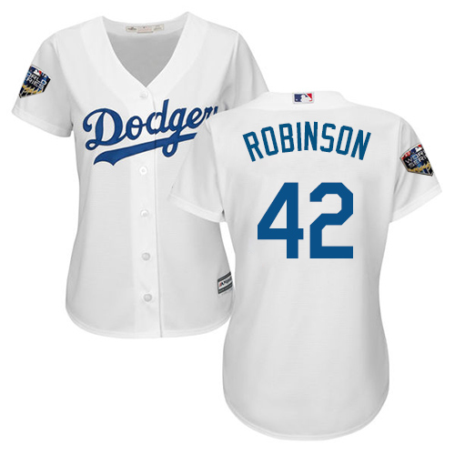 Los Angeles Dodgers #42 Jackie Robinson White Home 2018 World Series Women's Stitched Jersey Womens cheap jerseys for sale - CheapJerseys.Shop