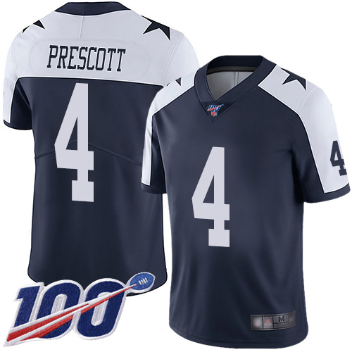 Cowboys #4 Dak Prescott Navy Blue Thanksgiving Men's Stitched 100th Season Vapor Throwback Limited Jersey cheap jerseys for sale - CheapJerseys.Shop