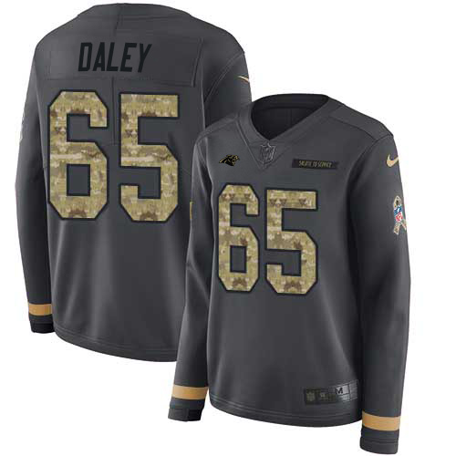 Carolina Panthers #65 Dennis Daley Anthracite Salute to Service Women's Stitched Limited Therma Long Sleeve Jersey Womens cheap jerseys for sale - CheapJerseys.Shop